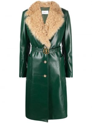 Kožený kabát s prackou Bally zelená