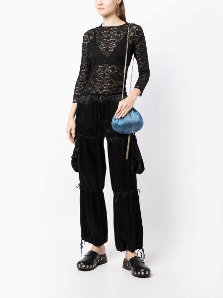 Saténové rovné kalhoty Anna Sui černé