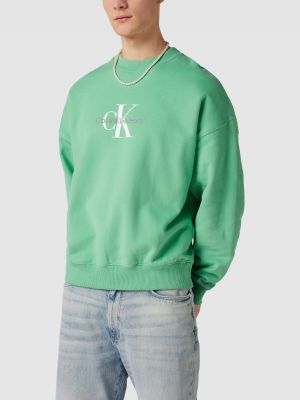 Bluza dresowa oversize z nadrukiem Calvin Klein Jeans zielona