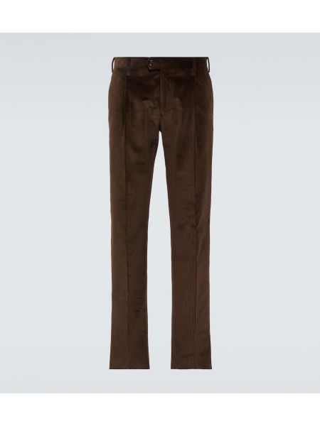 Ravne hlače iz rebrastega žameta Lardini rjava