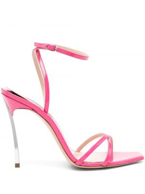 Kožne sandale od lakirane kože Casadei ružičasta