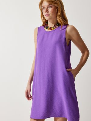Lniana sukienka bez rękawów z wiskozy Happiness İstanbul fioletowa