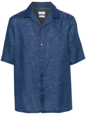 Lněná košile Brunello Cucinelli modrá