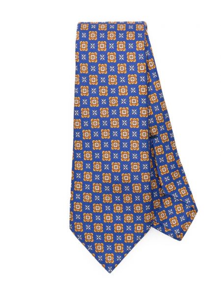 Cravată de mătase cu imprimeu geometric Kiton albastru
