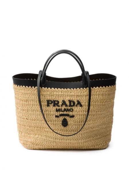 Δερμάτινη τσάντα shopper από λυγαριά Prada