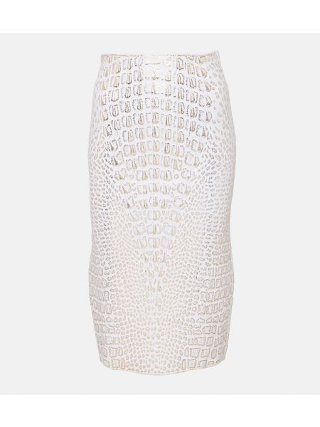 Белая юбка-карандаш с высокой талией с принтом со змеиным принтом Alaïa