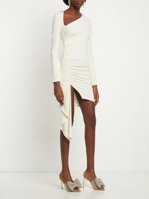 Krepové drapované džerzej mini šaty Off-white biela