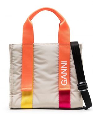 Τσάντα shopper Ganni μπεζ