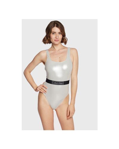 Jednodílné plavky Calvin Klein Swimwear stříbrné