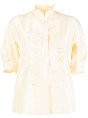 Jedwabna haftowana kurtka Shiatzy Chen żółta