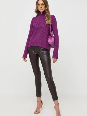 Sweter wełniany Karl Lagerfeld fioletowy