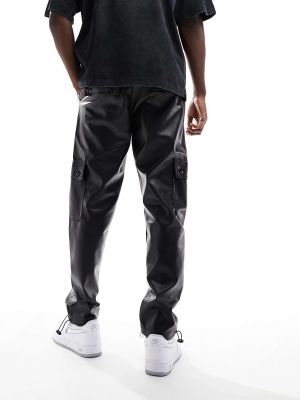 Кожаные брюки карго из искусственной кожи Asos черные