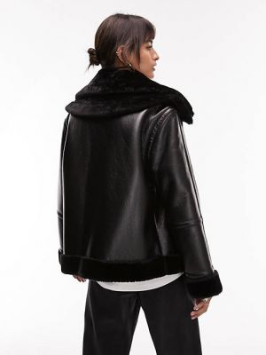 Кожаная куртка из искусственной кожи Topshop черная