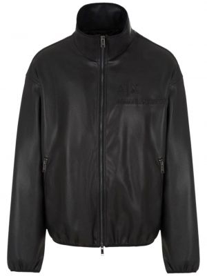 Kožená bunda s výšivkou na zip Armani Exchange černá