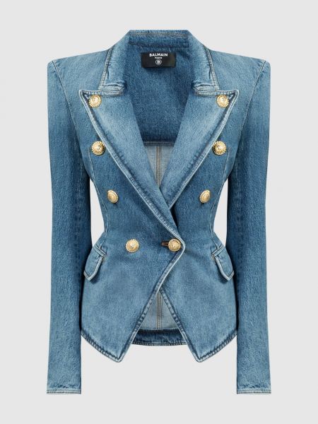 Синий пиджак с потертостями Balmain