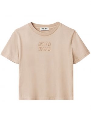 T-shirt brodé en coton Miu Miu beige