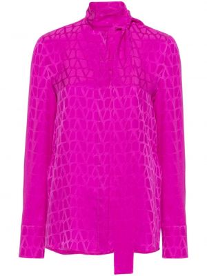 Жакардова копринена риза Valentino Garavani розово