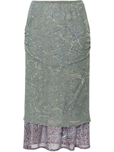 Raštuotas sijonas su abstrakčiu raštu Dries Van Noten žalia