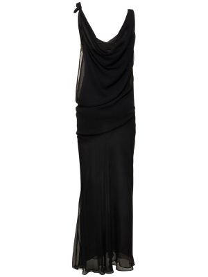 Drapované průsvitné hedvábné dlouhé šaty Christopher Esber černé
