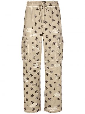 Памучни панталон с принт Dolce & Gabbana бежово