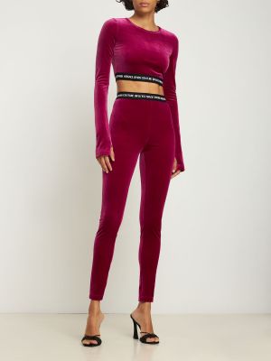 Zamatové legíny Versace Jeans Couture fialová