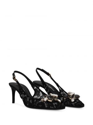 Slingback spitzen pumps mit kristallen Dolce & Gabbana schwarz