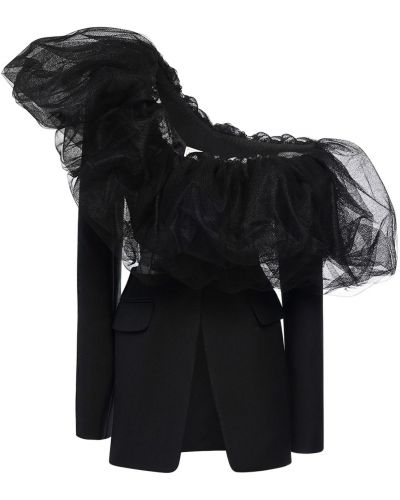 Asymetrická tylová vlněná bunda Alexander Mcqueen černá