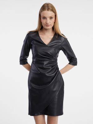 Kožené kožené šaty z ekologickej kože Orsay čierna