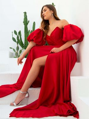Szatén estélyi ruha Carmen piros