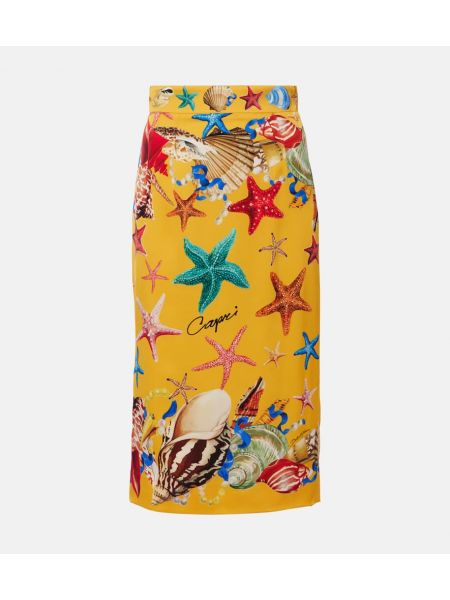 Jedwabna spódnica midi z nadrukiem Dolce&gabbana żółta