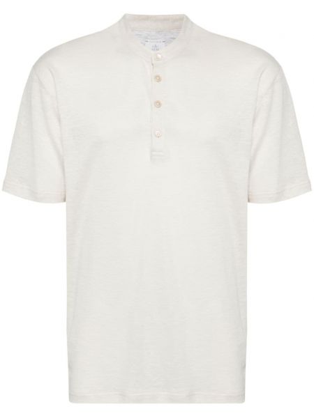 Βαμβακερή λινή μπλούζα με κουμπιά Eleventy μπεζ