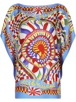 Jedwabna bluzka z nadrukiem w abstrakcyjne wzory Dolce And Gabbana niebieska