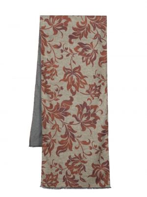 Жакардов копринен шал на цветя Kiton кафяво