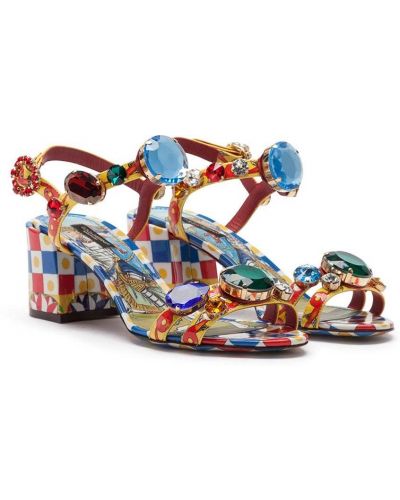 Leder sandale mit print Dolce & Gabbana blau