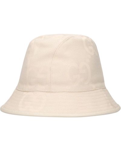 Памучна шапка с периферия с принт Gucci бяло