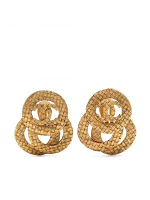 Auskarai tvido Chanel Pre-owned auksinė