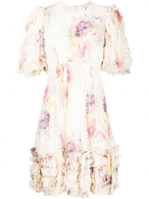 Obleka s cvetličnim vzorcem s potiskom Bytimo bela