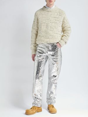 Pantaloni din piele Bottega Veneta argintiu