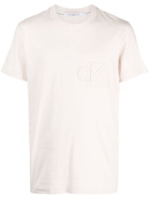 Kokvilnas t-krekls ar izšuvumiem Calvin Klein Jeans balts