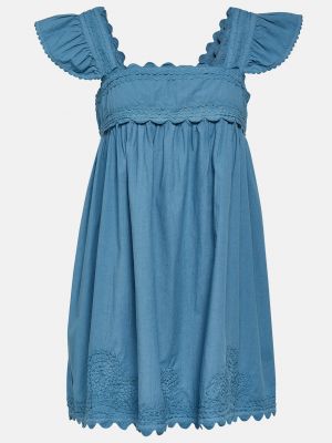 Хлопковое платье мини с вышивкой Juliet Dunn синее