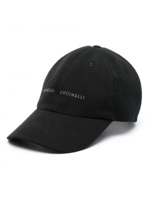 Haftowana czapka z daszkiem bawełniana Brunello Cucinelli czarna