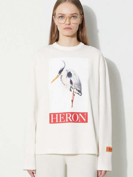 Bavlněné tričko s dlouhým rukávem s dlouhými rukávy Heron Preston béžové