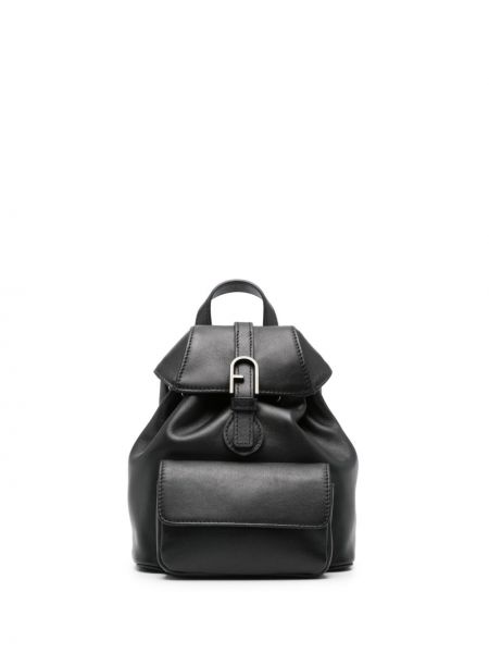 Kožený batoh s prackou Furla čierna
