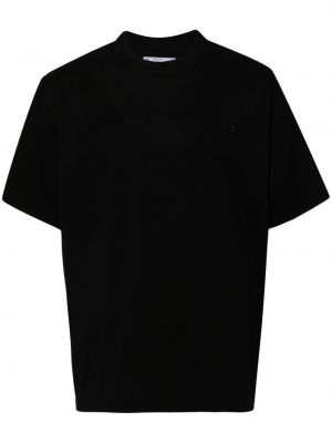 Bavlněné tričko s výšivkou Sacai černé