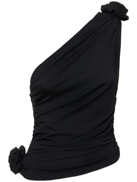 Jersey top s cvetličnim vzorcem Magda Butrym črna