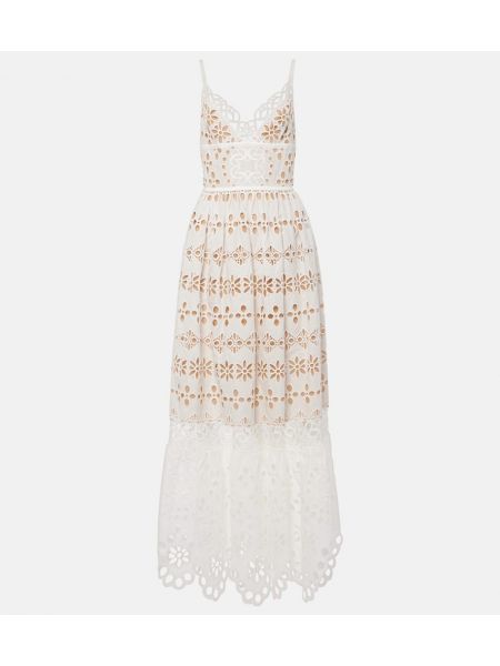 Памучна макси рокля с дантела Elie Saab бяло