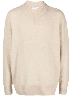 Пуловер с v-образно деколте Calvin Klein бежово