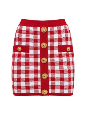 Kostkované mini sukně Balmain červené