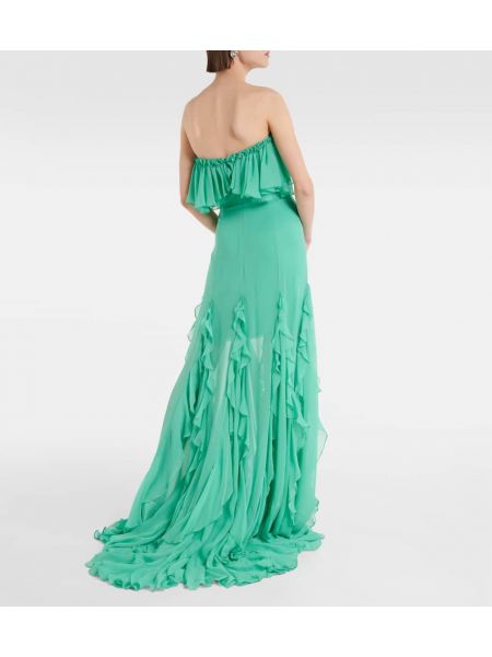 Jedwabna sukienka długa Costarellos zielona