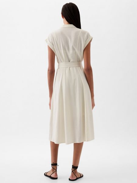 Lněné midi šaty Gap bílé